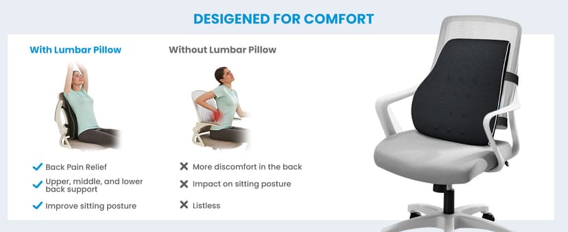 Lumbar Support Pillow for Office Chair, Office Home Essentials,Gifts for Mom,Dad, Back Support Pillow for Car, Chair Cushions,Back Pain Relief Improve Posture,Mesh Cover Double Adjustable Straps