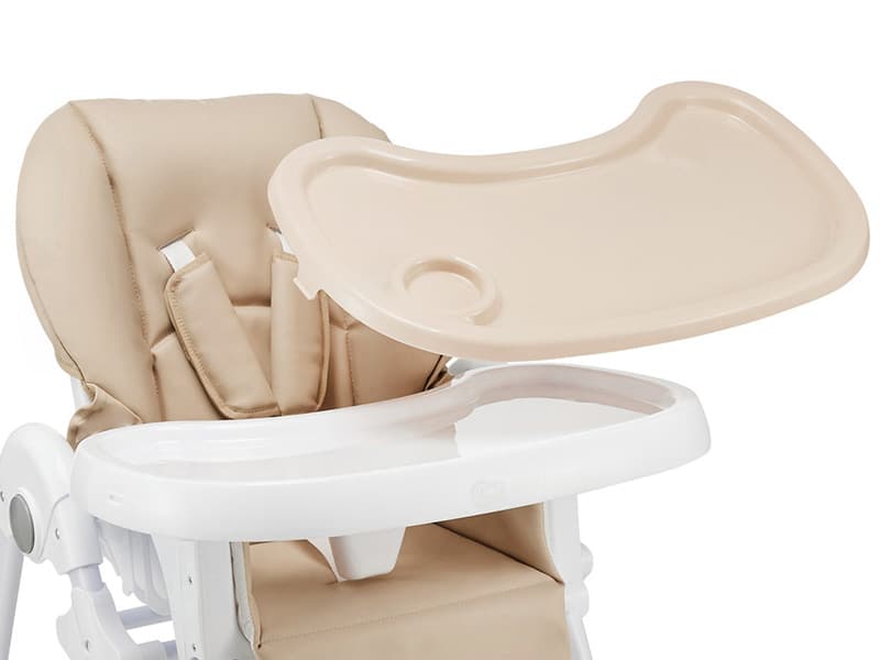 Kinderkraft Tummie, 2-in-1 high Chair, Baby Chair, Ergonomic, Comfortable, Reclining, Foldable, with Ajustable Height, Footrest, Detachable Tray, for Toddler, with Toys, Beige