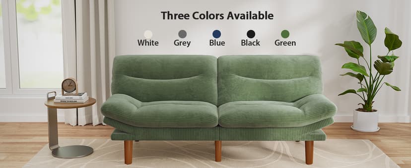Pipishell 75" Futon Sofa Bed, Convertible Corduroy Space-Saver Couch with Adjustable Back & Armrests, Recliner Sleeper for Small Apartments, Office, Guest Room (Green) | Space-saver