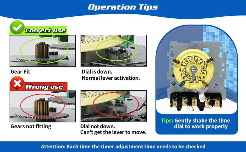 T104M Mechanical Time Switch Mechanism Only, 208-277 VAC DPST 5HP 40A Time Switch, Heavy Duty Electromechanical Timer, 24 Hour 12 ON/Off for Pool Pump HVAC Fans Water Heater Lights