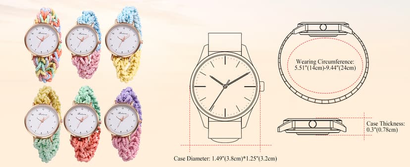 JewelryWe Womens Stretch Band Watches: Analog Quartz Elastic Watch Colorful Weave Rope Expansion Band Wristwatch for Valentine's Day