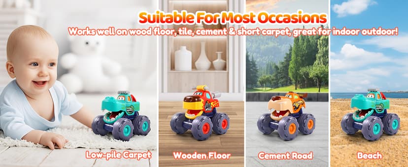 Car Toys for 1 Year Old Boy Gifts, Pull Back Monster Truck Toy Cars for Toddlers 1-3, 1 2 3 One Year Old Boy Birthday Gift 1st Vehicles Kids Stocking Stuffers Toddler Baby Boys Toys 12-18 Months