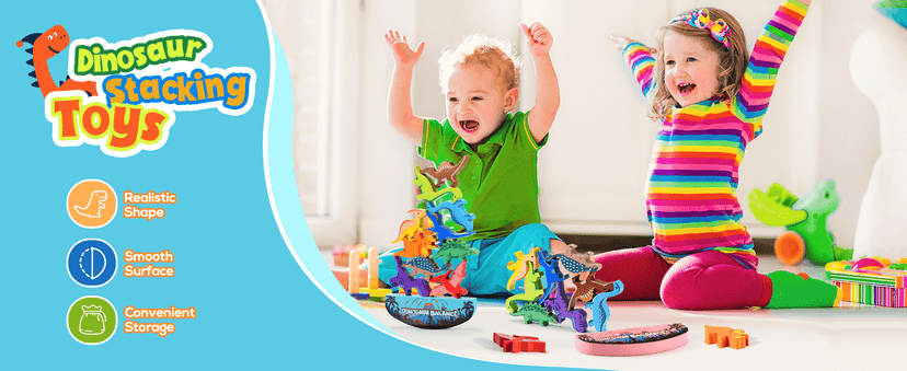 IPOURUP Dinosaur Toys for Kids 3-5: Wooden Stacking Montessori Toys for 3 4 5 6 7 8 Year Old Boys Girls Birthday Gifts for Kid Ages 4-8 Balance Competition Game for Family Stocking Stuffers