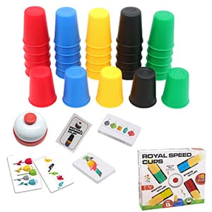 Quick Cups Games for Kids Intellectual Flying Stack Cups,Stacking Cups Games Parent-Child Interactive Game with 24 Picture Cards, 30 Cups