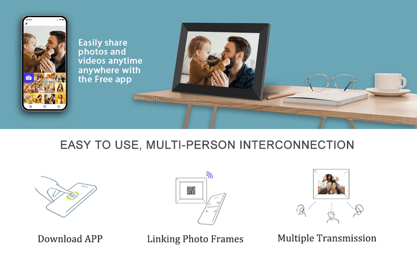 MEZED 10.1'' Digital Picture Frame,Smart Digital Photo Frame with 1280x800 IPS Touch Screen, Auto-Rotate and Slideshow, Easy Setup to Share Moments Via APP from Anywhere Anytime