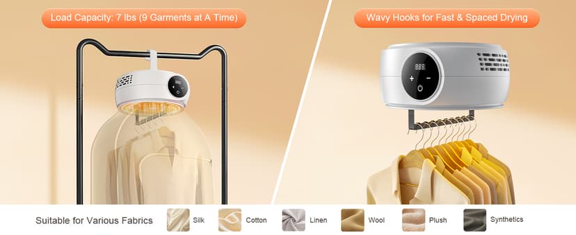 VEVOR Portable Clothes Dryer with Dryer Bag, PTC Heating & LED Display, Foldable Mini Dryer with 5-H Timer for Apartments, Dorms, RVs, or Hotels, 600W, Beige