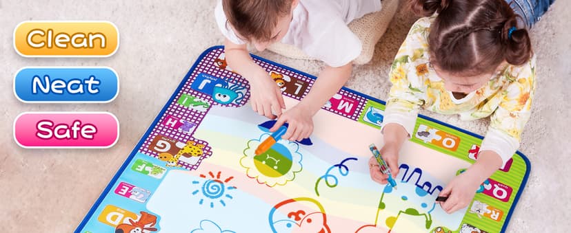 KIZZYEA Toys for 2 3 4 5 Years Old Boys Girls, Water Doodle Mat for Kids, Large Coloring Painting Writing Mat with Neon Colors, Educational Toys Christmas Birthday Gifts for Age 2-4, 3-5 Toddlers