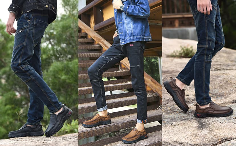 Venshine Mens Walking Shoes Leather Lightweight Breathable Casual Slip On Loafers