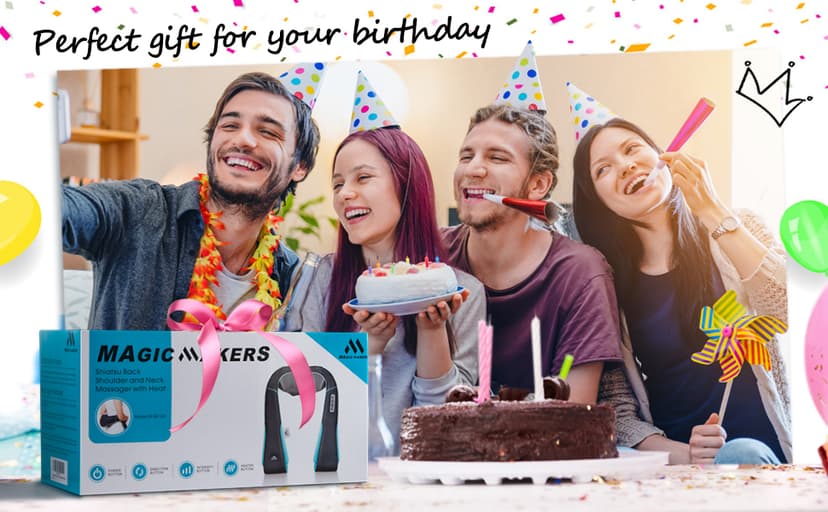 MagicMakers Electric Shiatsu Neck Massager with Heat - Pain Relief for Back, Shoulders & Feet - Gift for Men, Women, Mom & Dad - From Daughter or Son - Ideal for Christmas, Mother's Day & Father's Day