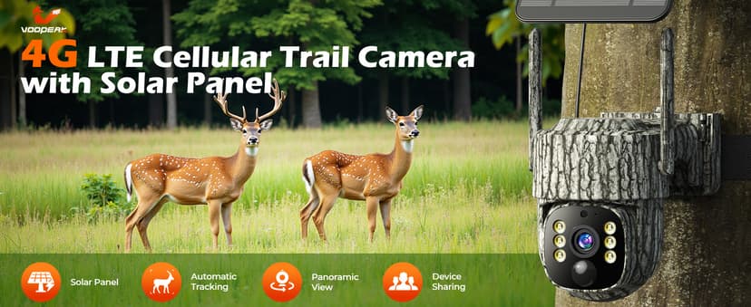4G LTE Cellular Trail Camera, 360° Live Streaming Solar Game Camera 2.5K SIM Card Included, Auto Tracking Security Cameras Wireless Outdoor with Night Vision, Motion Activated for Outdoor, 2 Pack