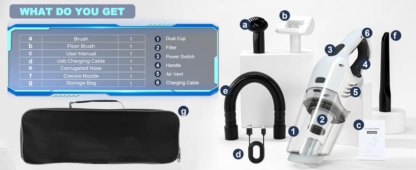 EABOSON Handheld Vacuum Cordless, 16000PA High Power Suction Hand Held Car Vacuum Cleaner Portable with Washable Filter & Multi Accessories, Rechargeable Dust Busters for Car Home Office and Pet Hair