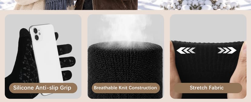 Achiou Winter Gloves, Glove for Men Women, Upgraded Touch Screen Texting Warm Running with Thermal Soft Knit Lining