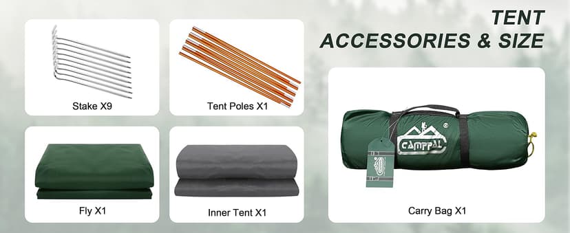 camppal 1 Person Tent for Camping Hiking Mountain Hunting Backpacking Tents 4 Season Resistance to Windproof Rainproof and Waterproof