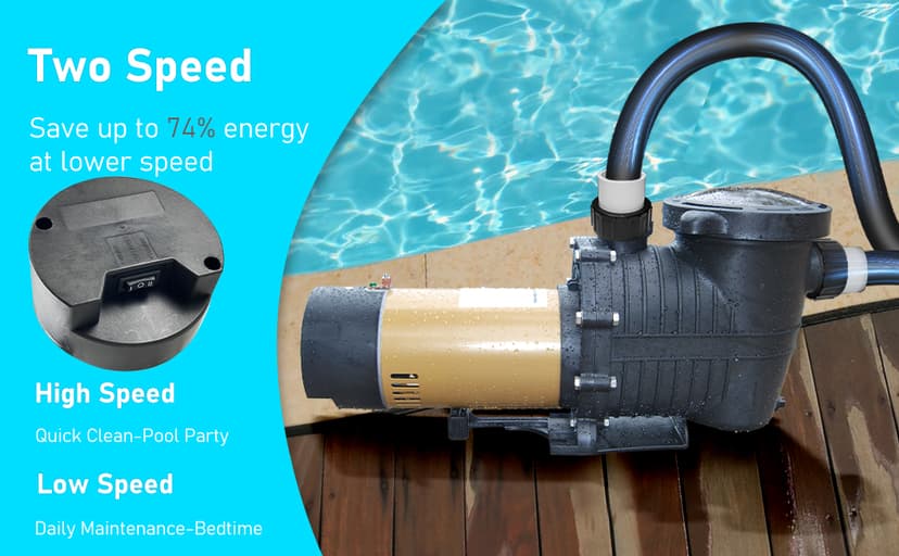 2.0HP Two Speed Energy Saving Pool Pump for In/Above Ground Pools - 230Vac 6600/2640GPH - Swimming Pool Motor with 1.25" & 1.5" & 2.0" pipe adapters - Centrifugal pumps