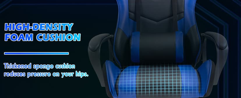 ECOTOUGE Gaming Chair, Ergonomic Video Game Chair with Massage Lumbar Support & Rocking High Back, 360° Swivel Computer Gamer Chair for Gaming or Office, Height Adjustable, Blue