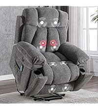 CANMOV Large Power Lift Recliner Chairs with Massage and Heat for Elderly Big People, Heavy Duty Motion Reclining Mechanism-Anti Skid Fabric Recliner Chair with 2 Concealed Cup Holders,Dark Gray