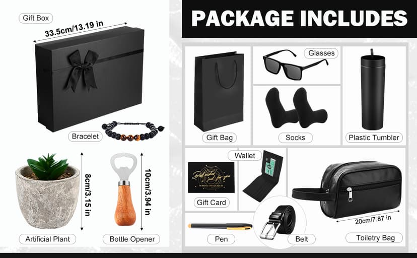 Skylety 13 Pcs Birthdays Gifts Baskets for Men Father Gift for Men Birthdays Gift Box 16 oz Tumblers Wallet Toiletry Bag Sock Bottle Opener Belt Bracelet Glasses Pen for Father's Day Dad Husband B0DJ92ZCJ1