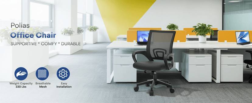 Ergonomic Office Chair - 330Lbs, Breathable Mesh Computer Desk Chair with Lumbar Support & Armrest, Rolling Swivel Adjustable Tilt Lock for Home Office/Gaming, Bedroom Study