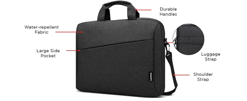 Lenovo Laptop Bag T210, Messenger Shoulder Bag for Laptop or Tablet, Sleek, Durable & Water-Repellent Fabric