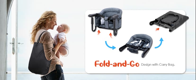 Hook-On Chairs - Portable & Foldable for Babies 6-36 Months, Family & Travel Use with Carry Bag (Grey)