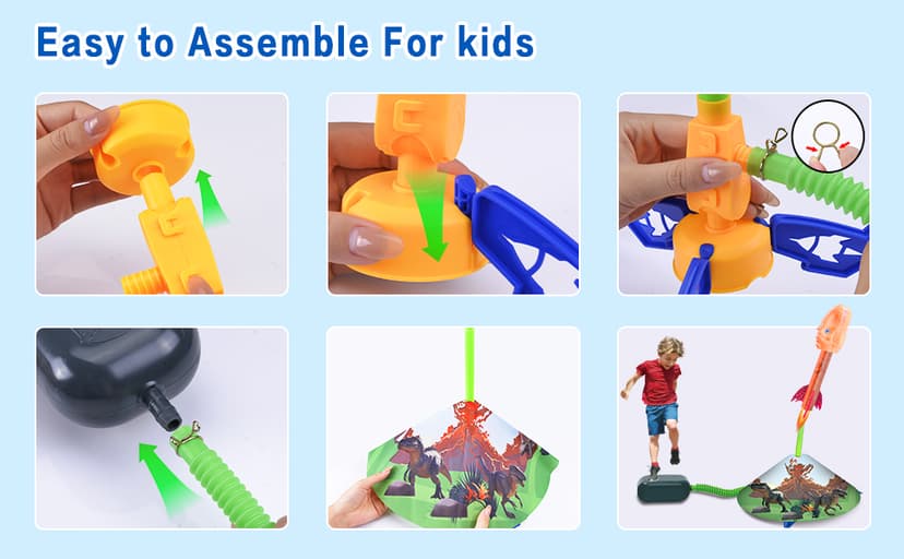 Dinosaur Toy Rocket Launcher for Kids - Launch Up to 100 Ft, 4 Rockets, Outdoor Outside Toys for Kids, Dinosaur Toys, Birthday Gifts for 3 4 5 6 7 8-12 Year Old Boys Girls