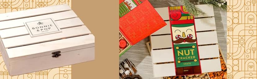 Christmas Gift Basket, Holiday Gourmet Treats- Variety Snack Crate- Candy Tray Food Assortment Idea- For Women, Men, Family 4 Section- Bonnie and Pop