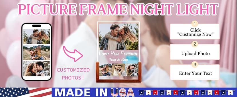 Personalized Valentines Christmas Gifts For Couple Him Her, Custom LED Picture Frame With Photo Night Light, Customized Anniversary Birthday Gifts For Women Men Boyfriend Girlfriend Husband Wife
