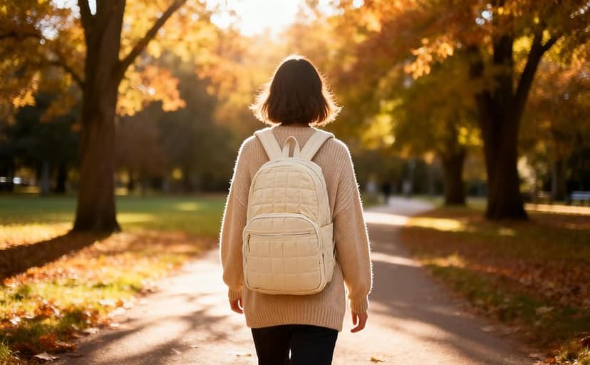 KAILUOLAI Quilted Backpack, Water-Resistant Nylon Bookbag for 15.6 Inch Laptop, College Bookbag Travel Backpack for Men Women (Off-white)