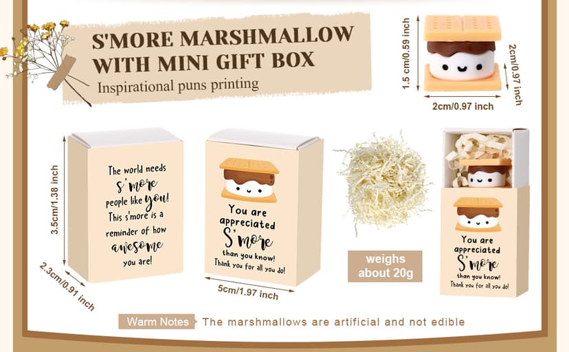 for Food Service Week Customer Service Week Vet Tech, Office Party Favor with Box, Thank You for Coworker Staff Team Teacher Wettarn 24 Sets Employee Appreciation Gifts S'more Gift Bulk, Marshmallow B0DLNH8JPN