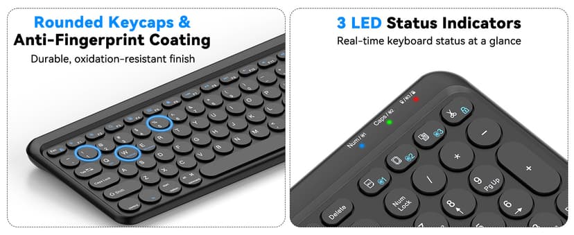 TECKNET Wireless Keyboard Bluetooth & 2.4G USB, Up to 4-Device Connection, USB C Rechargeable Battery, Quiet Typing, Compact Layout, 7° Ergonomic Tilt, Compatible with Windows/Android/iOS, Black