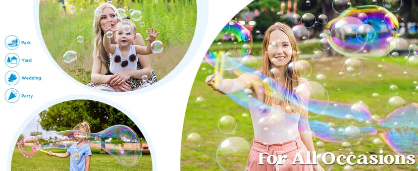 JOYIN Big Bubble Wands Set Bulk for Kids Summer Outdoor Toy Game Activity Party Favors, 18 Pcs Giant Bubble Maker with Tray, 12" Large, 6 Pcs Solution Suitable for All Age People