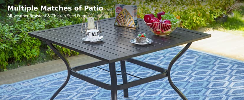 MFSTUDIO Outdoor Dining Set for 4, Patio Table and Chairs Set with Umbrella Hole, Metal Patio Furniture Set for Patio, Deck, Yard, Porch