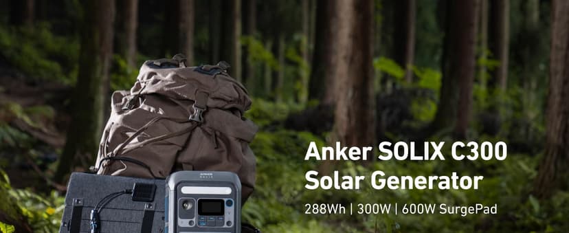 Anker Solar Generator SOLIX C300 with 60W Solar Panel, 288Wh Portable Power Station, 300W (600W Surge), LiFePO4 Battery, 140W Two-Way Fast Charging, for Outdoor Camping, Traveling, and Emergencies