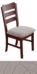 Genina 100% Waterproof Chair Covers for Dining Room Set of 4, Stretch Parson Chair Slipcovers for Kitchen Chairs, Washable Chair Protectors, Leaves-Warm Gray