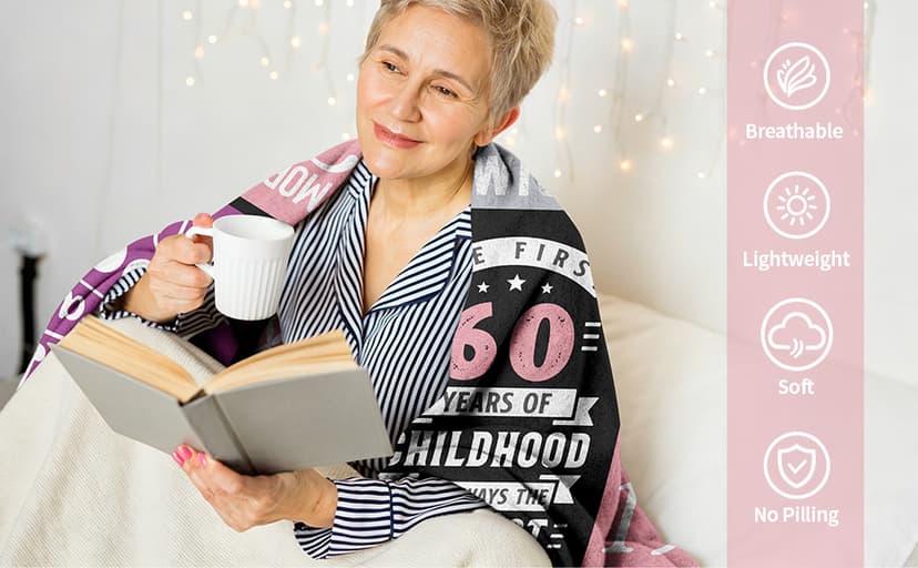 60th Birthday Gifts for Women Throw Blanket 60"x50", Best Gifts for 60 Year Old Woman, 60th Birthday Gift Ideas, 1966 Birthday Gift for Women, 60 Year Old Party Favors/Decorations for Woman B0CQR5HB89