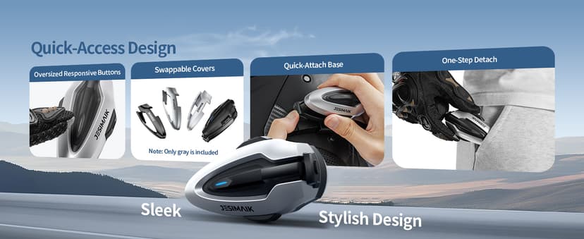JESIMAIK Motorcycle Helmet Bluetooth Headset, 10-Rider Mesh Helmet Communication System, Anti-Theft Magnet Mount, 23H Battery Life, Glove-Friendly Anti-mistouch Intercom, Music Sharing, Black,(1 Pack)
