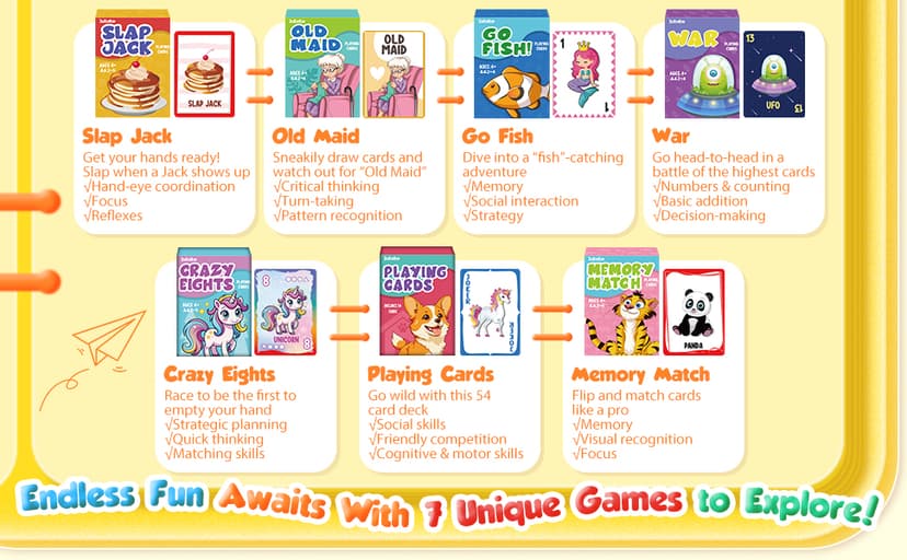 Zubebe 28 Pack Kids Card Games Gifts Bulk Classic Playing Card Game Set for Kids Includes Go Fish, Old Maid, Crazy Eights, Memory Match, Slap Jack, Playing Toy for Party Favors (Classic)