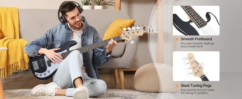 Glarry 5 String Electric Bass Guitar, Full Size Right Handed Rosewood Fretboard Bass Kit with Strap, Cable and Pick (GJazz - Dark Blue)