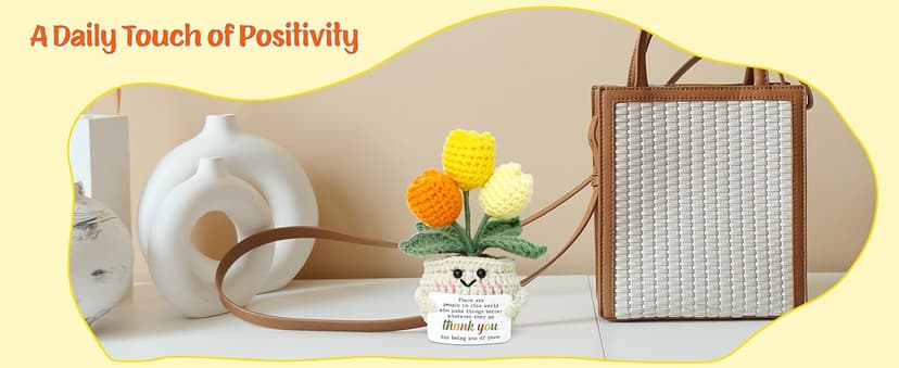 OASSIE Thank You Gifts for Women - Mini Handmade Positive Tulip Flowers Crochet with Message Card - Christmas Birthday Farewell Employee Appreciation Gifts for Coworkers, Emotional Support Crochet