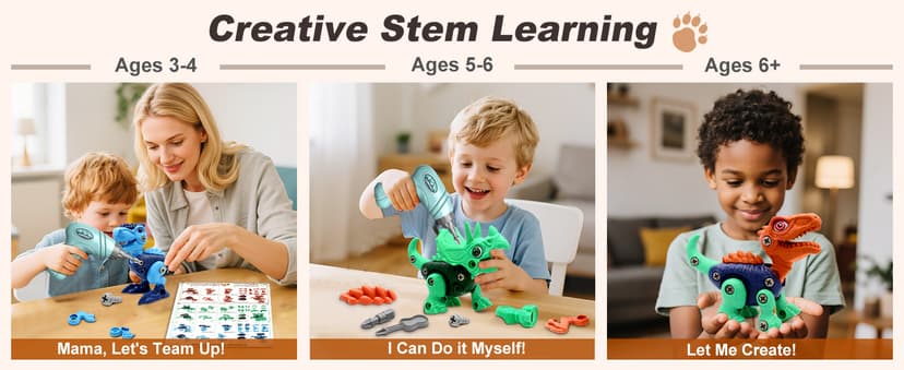 Laradola Dinosaur Toys for 3 4 5 6 7 8 Year Old Boys, Take Apart Dinosaur Toys for Kids 3-5 5-7 STEM Construction Building Kids Toy with Electric Drill, Party Christmas Birthday Gifts Boys Girls