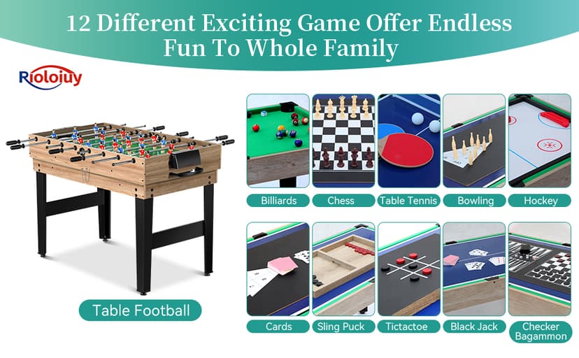 12-in-1 Game Table - 48" Combo Game Table, Ping Pong Table, Foosball Table, Air Hockey Table, Pool Table - Sports Arcade Games with Accessories - Ideal for Game Rooms and Family Game Nights!