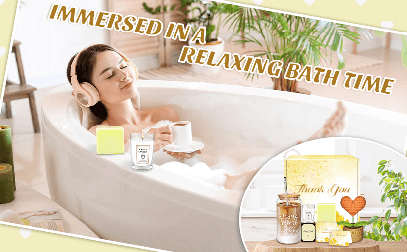 Thank You Gifts for Women, Employee Appreciation Gifts with 16 Oz Glass Cup, Scented Candle, Gift Baskets for Women, Coworker, Teacher, Birthday, Thanksgiving, Christmas, Anniversary (Yellow)