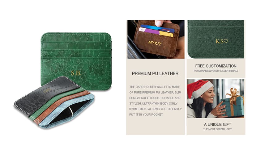 Custom Personalized Credit Card Holder Wallet – Slim PU Leather Card Case with Custom Name or Initials – Front Pocket Wallet for Men & Wome,Gifts (Crocodile pattern, brown)