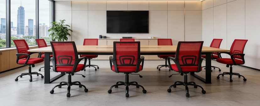 DUMOS Home Office Chair - Ergonomic Mid Back Mesh Desk Chair with Lumbar Support & Rocking Mode, Height Adjustable with Fixed Armrest, for Computer, Gaming, Meeting, 360° Swivel, Red