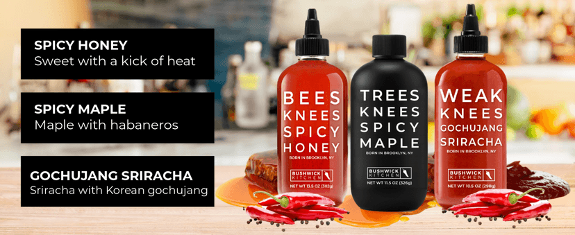 Gochujang Srirahca Hot Sauce, Hot Honey, Spicy Maple Syrup - Made in the USA - Gourmet Cooking Gift - Foodies & Grill Lovers Weak Knees Spicy Sampler Gift Set with Spicy Honey, Sriracha & Maple Syrup B0845WWTR5