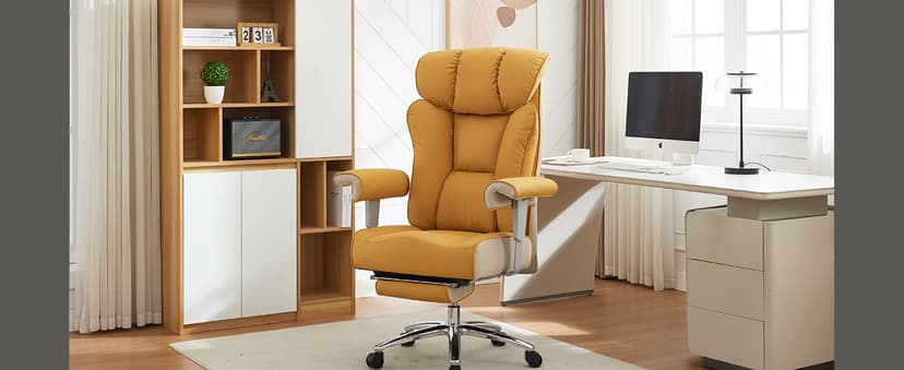 Efomao Big and Tall Green Office Chair 450LBS – Ergonomic High-Back Executive Chair with Footrest, Adjustable Padded Armrests, PU Leather Computer Chair with Lumbar Support for Home or Office, Yellow