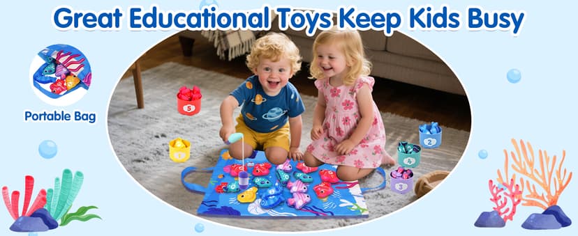 Montessori Toys for 1 Year Old - Cloth Fishing Game Toddler Toys Age 1-2 with Stacking Cups - Sorting Learning Baby Toy 12-18 Months - One Year Old Boy Girl First Birthday Gifts for 1 2 3 Year Old