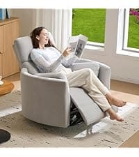 Jocisland Swivel Glider Rocking Recliner Chair for Adults, Nursery Rocker Reclining, Comfy Upholstered Single Sofa Armchair for Living Room Bedroom Nursing, Leather Cream