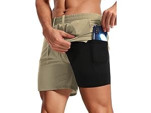 Aolesy Men's 2 in 1 Running Shorts 5" Workout Gym Athletic Shorts for Men Quick Dry Lightweight Training Shorts with Pockets