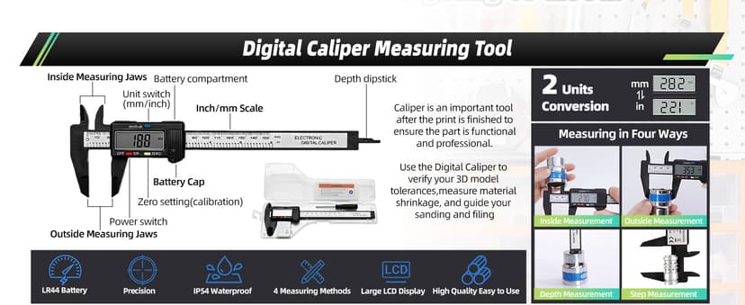 76pcs 3D Printer Tools Kit with Bag, 3D Printer Accessories includes Digital Caliper, Hygrometer, PTFE Tube Kit, Deburring Tool, Scrapers, Nozzle Cleaning, for Bambu Lab, Ender 3, FDM/SLA Printers etc
